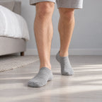 Unisex low-cut ribbed trainer socks shown in grey and white