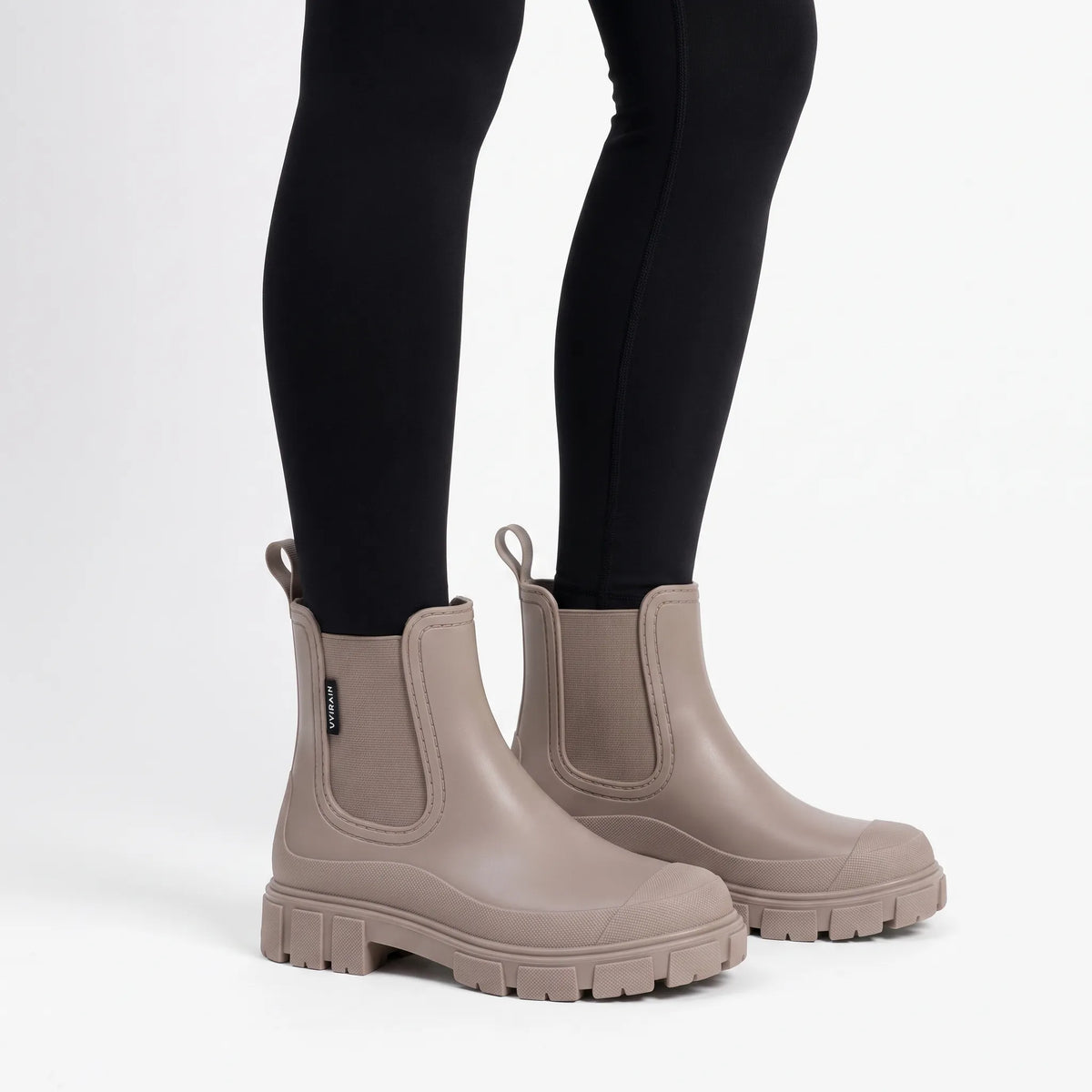 Women's Chelsea rain boots with elastic side panels and chunky lug soles