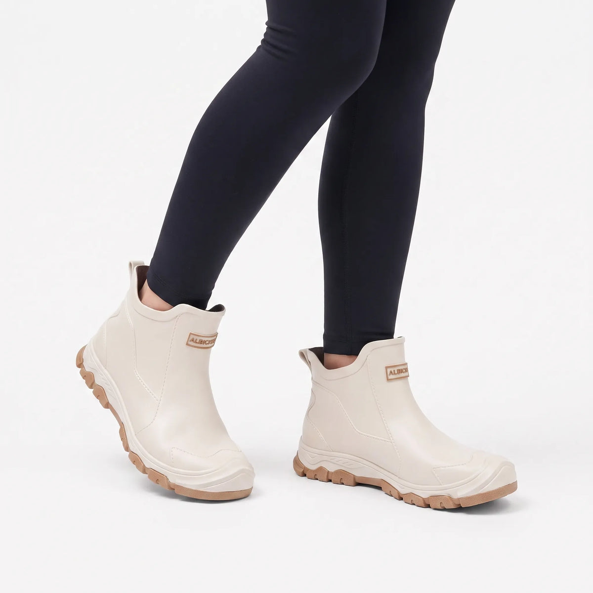 Women's ankle Chelsea rain boots with elasticated side panels and treaded soles