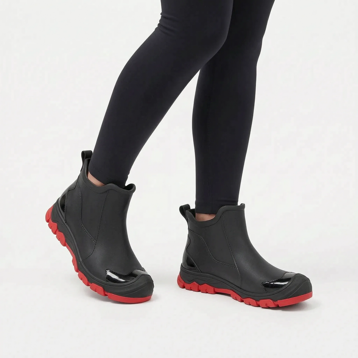 Women's ankle Chelsea rain boots with elasticated side panels and treaded soles