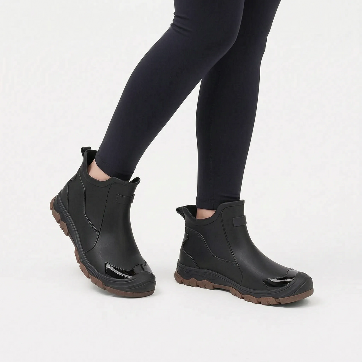 Women's ankle Chelsea rain boots with elasticated side panels and treaded soles