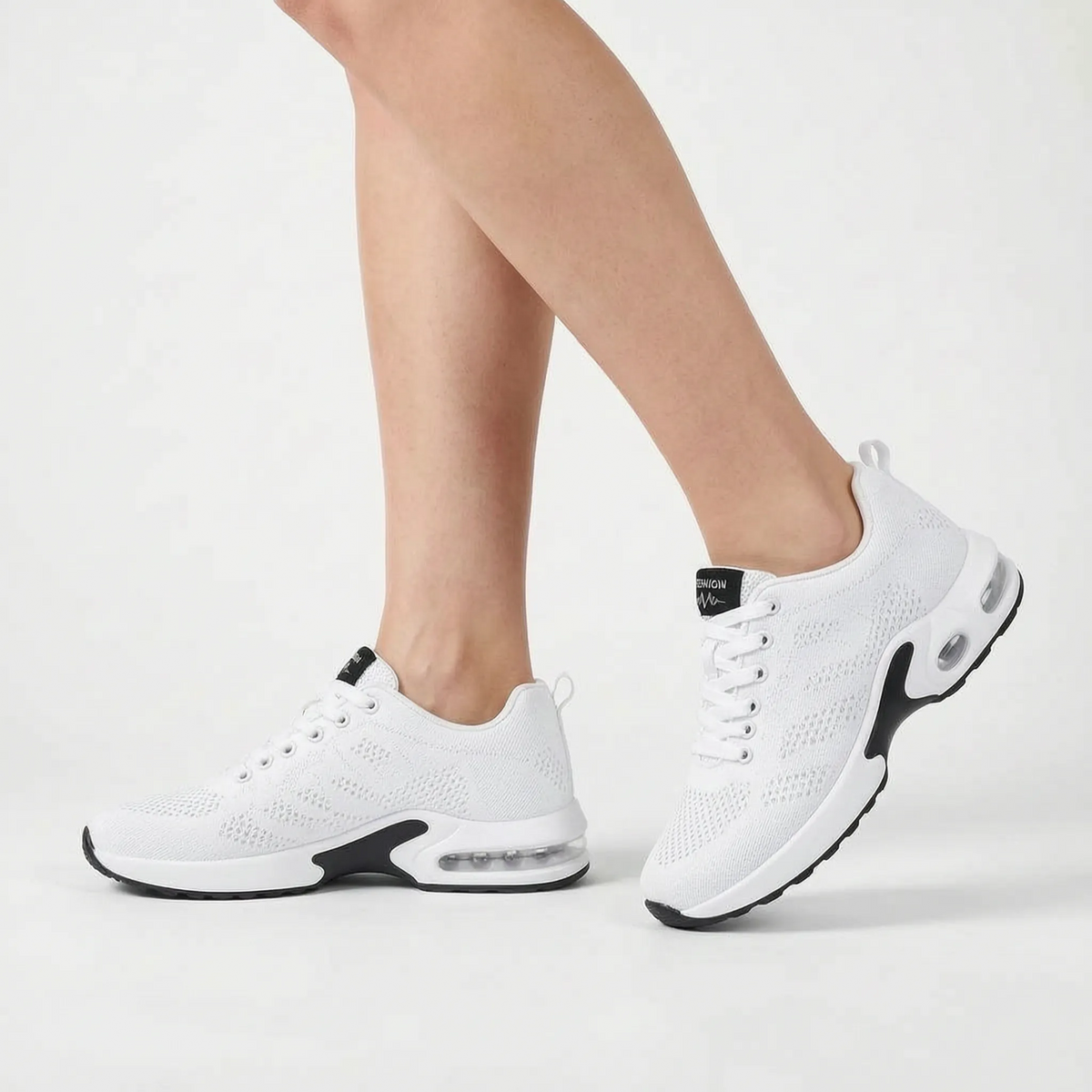 Women's perforated lace-up walking trainers with rounded toes and air-style soles