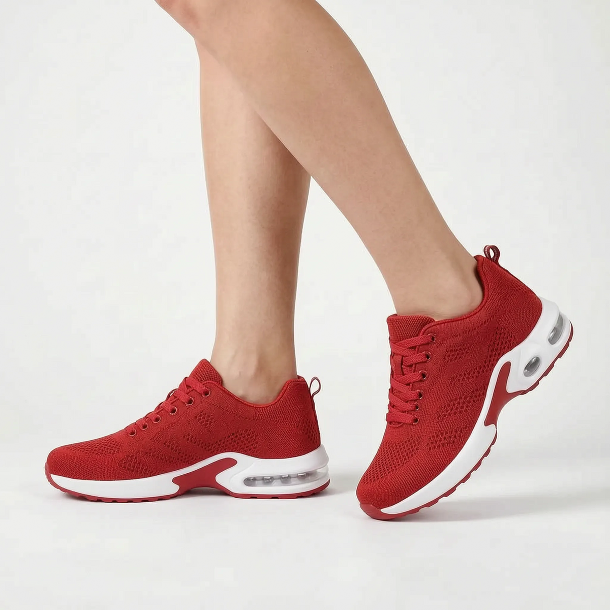 Women's perforated lace-up walking trainers with rounded toes and air-style soles
