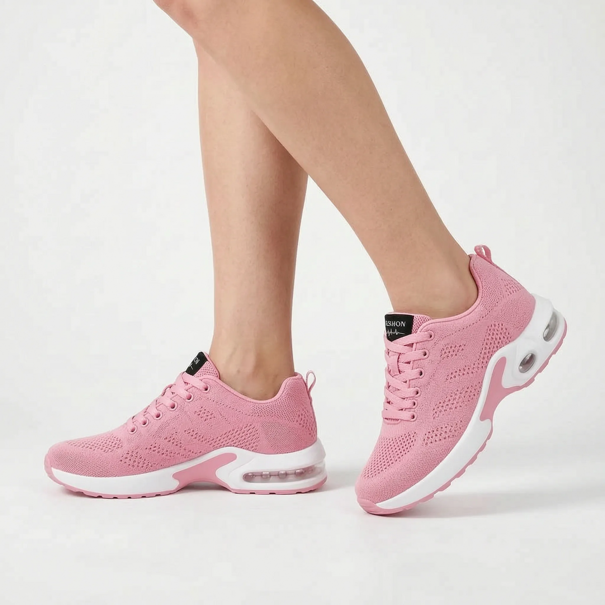 Women's perforated lace-up walking trainers with rounded toes and air-style soles