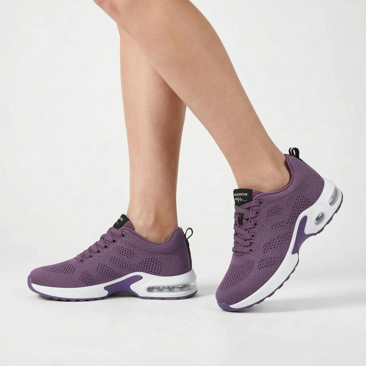 Women's perforated lace-up walking trainers with rounded toes and air-style soles