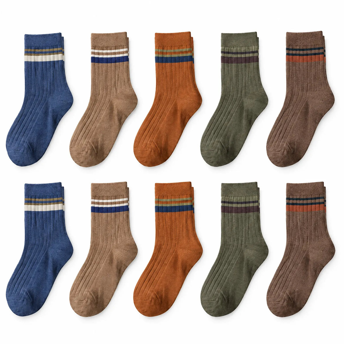 Men's ribbed crew socks with contrasting horizontal stripes