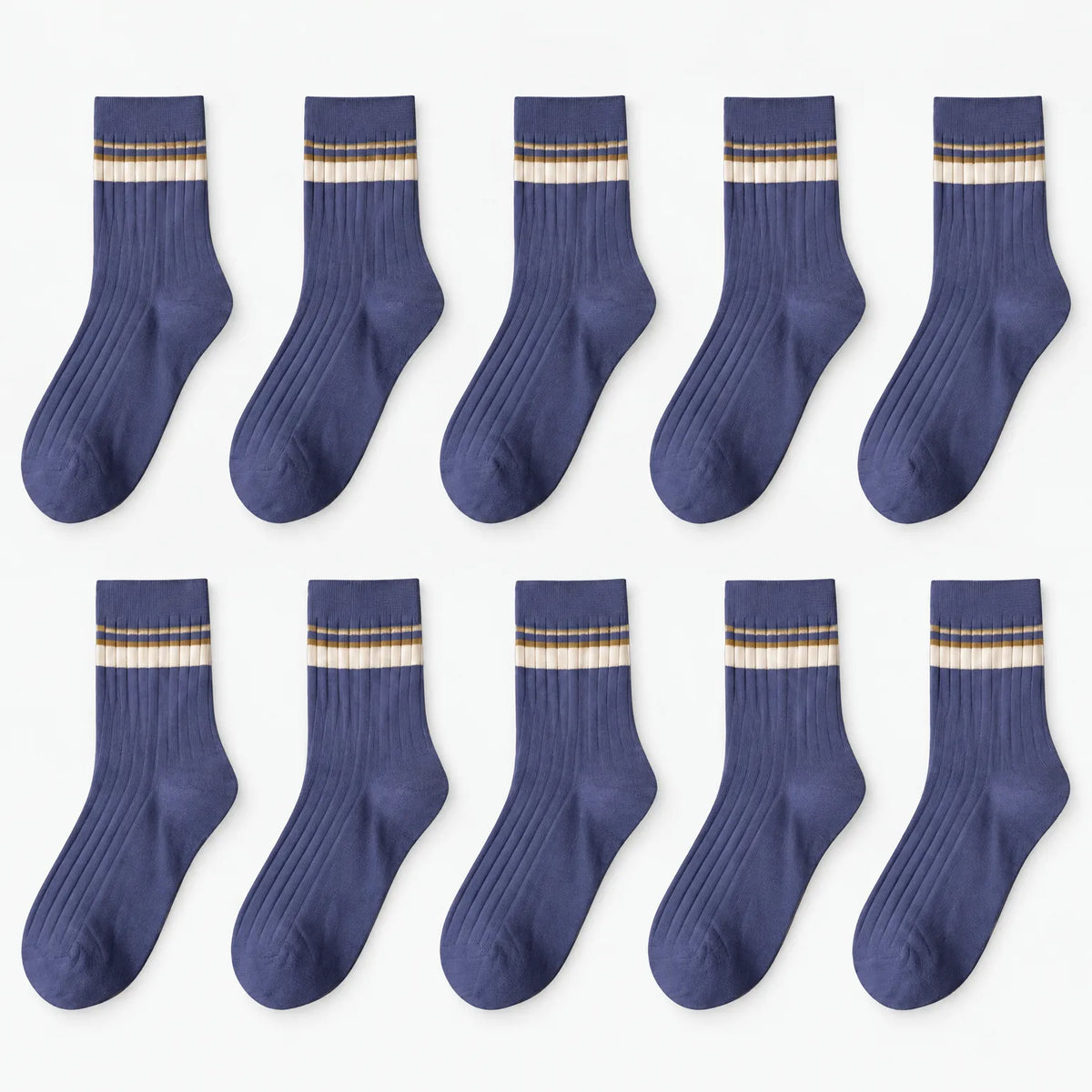 Men's ribbed crew socks with contrasting horizontal stripes