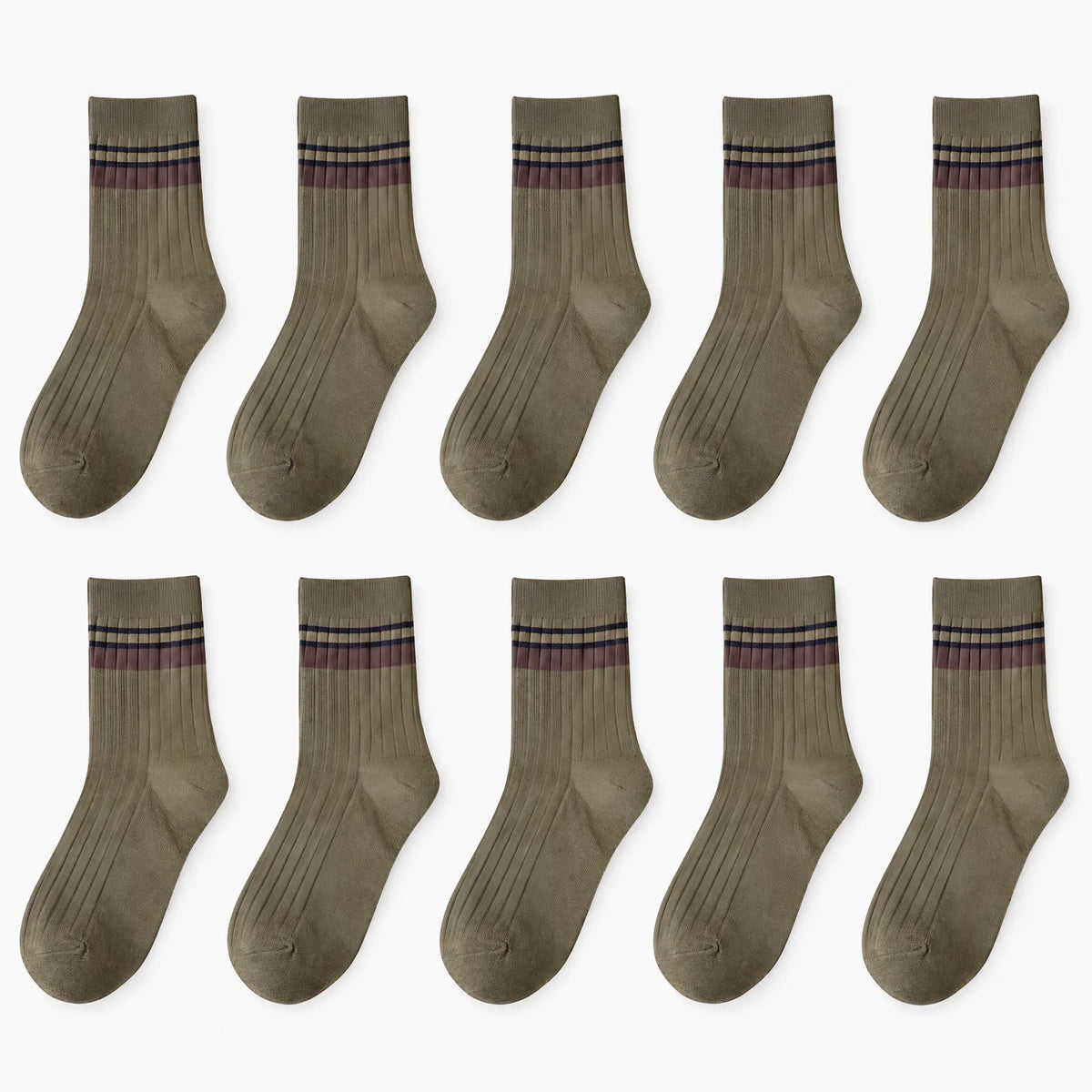 Men's ribbed crew socks with contrasting horizontal stripes