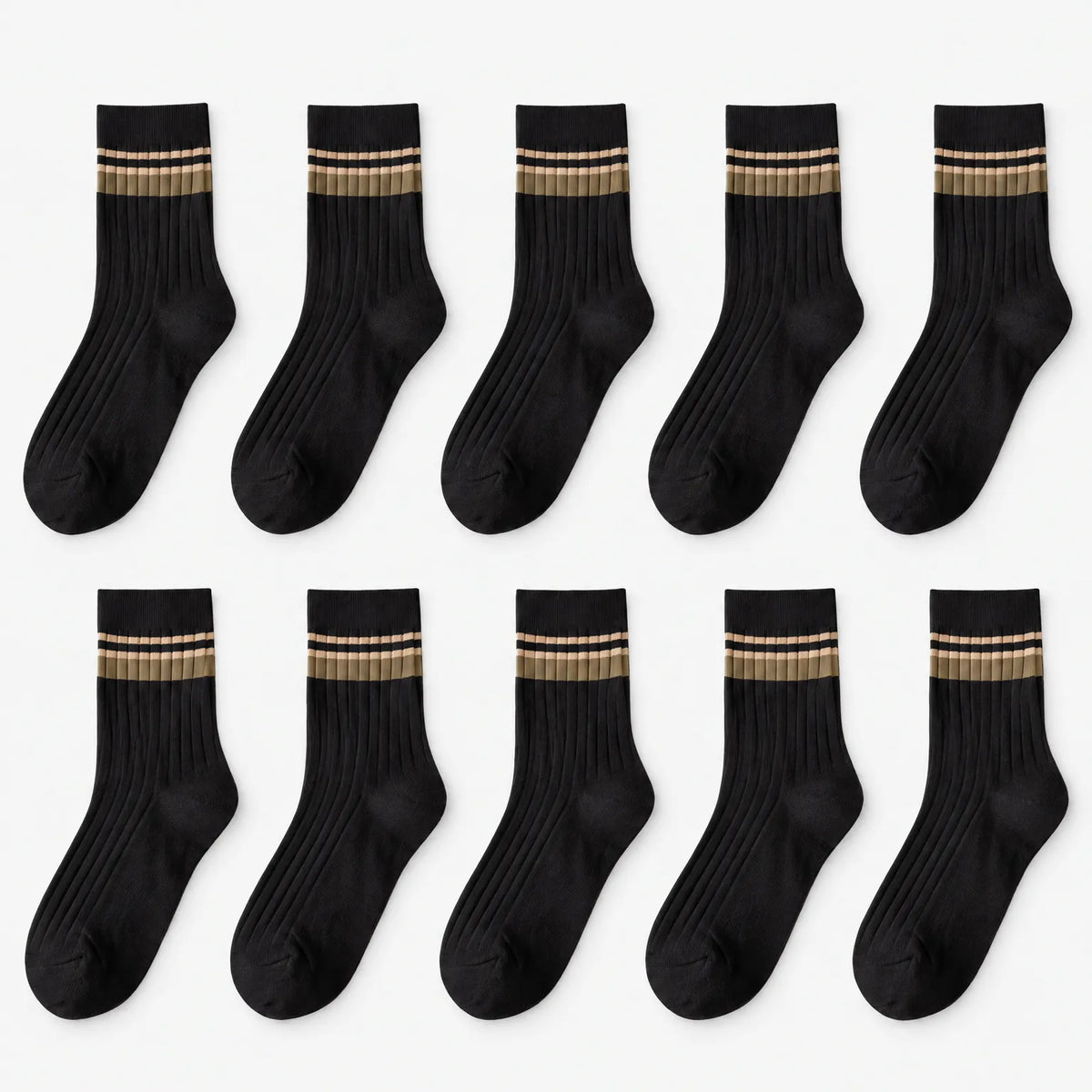 Men's ribbed crew socks with contrasting horizontal stripes