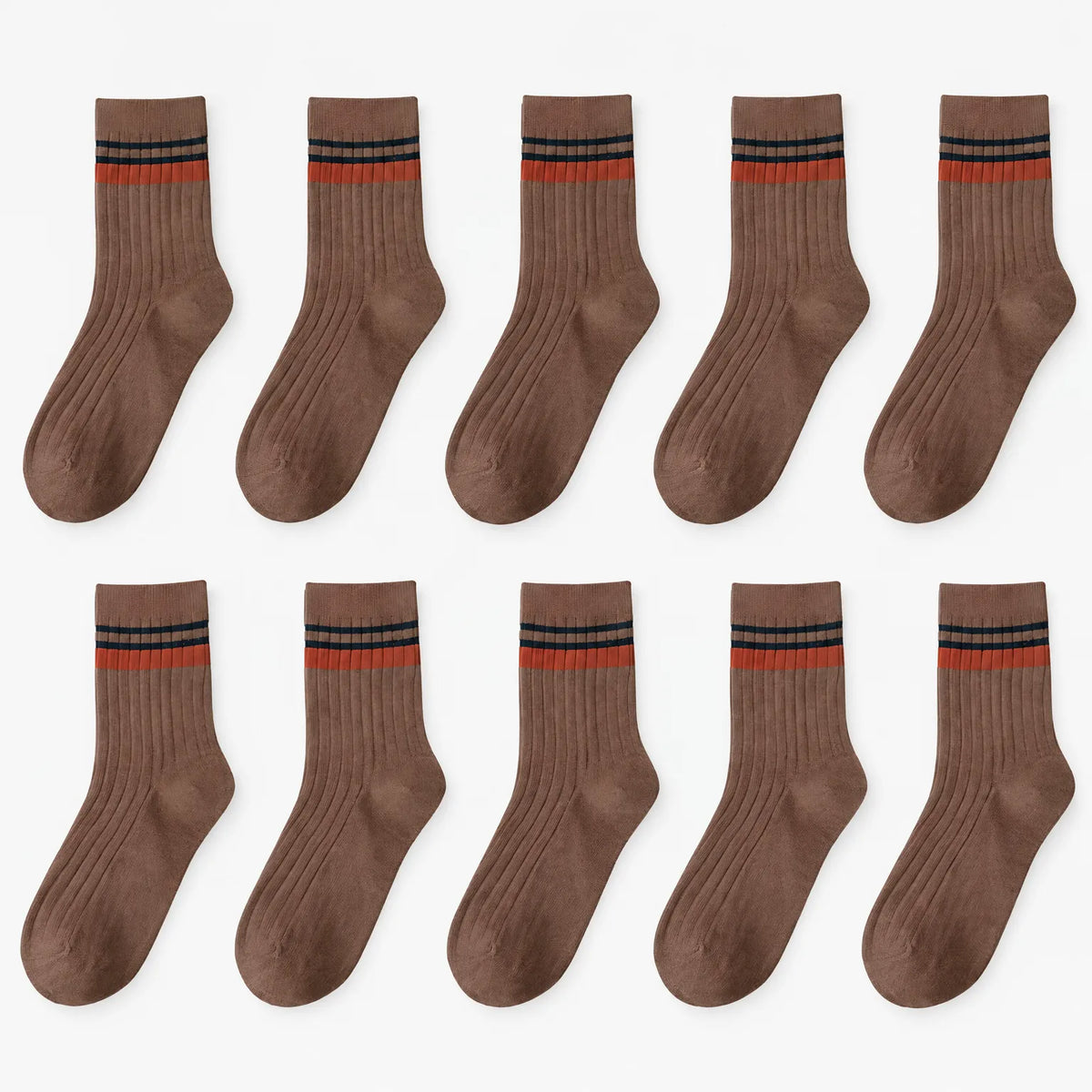 Men's ribbed crew socks with contrasting horizontal stripes
