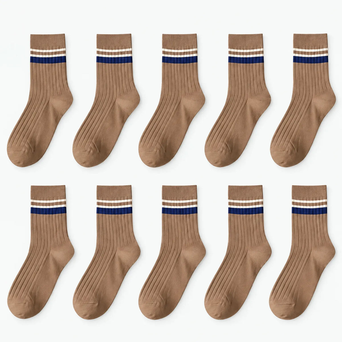 Men's ribbed crew socks with contrasting horizontal stripes