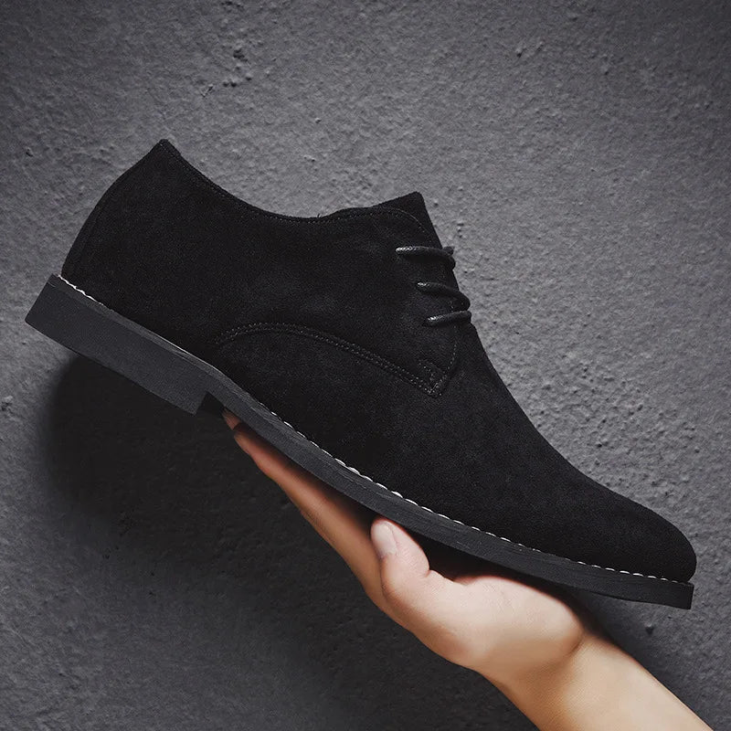 Men's lace-up derby shoes with almond toes and low heels