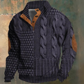 Men's textured cable knit sweater with mock neck and button placket