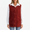 Women's textured teddy gilet with V-neck, button front and large patch pockets