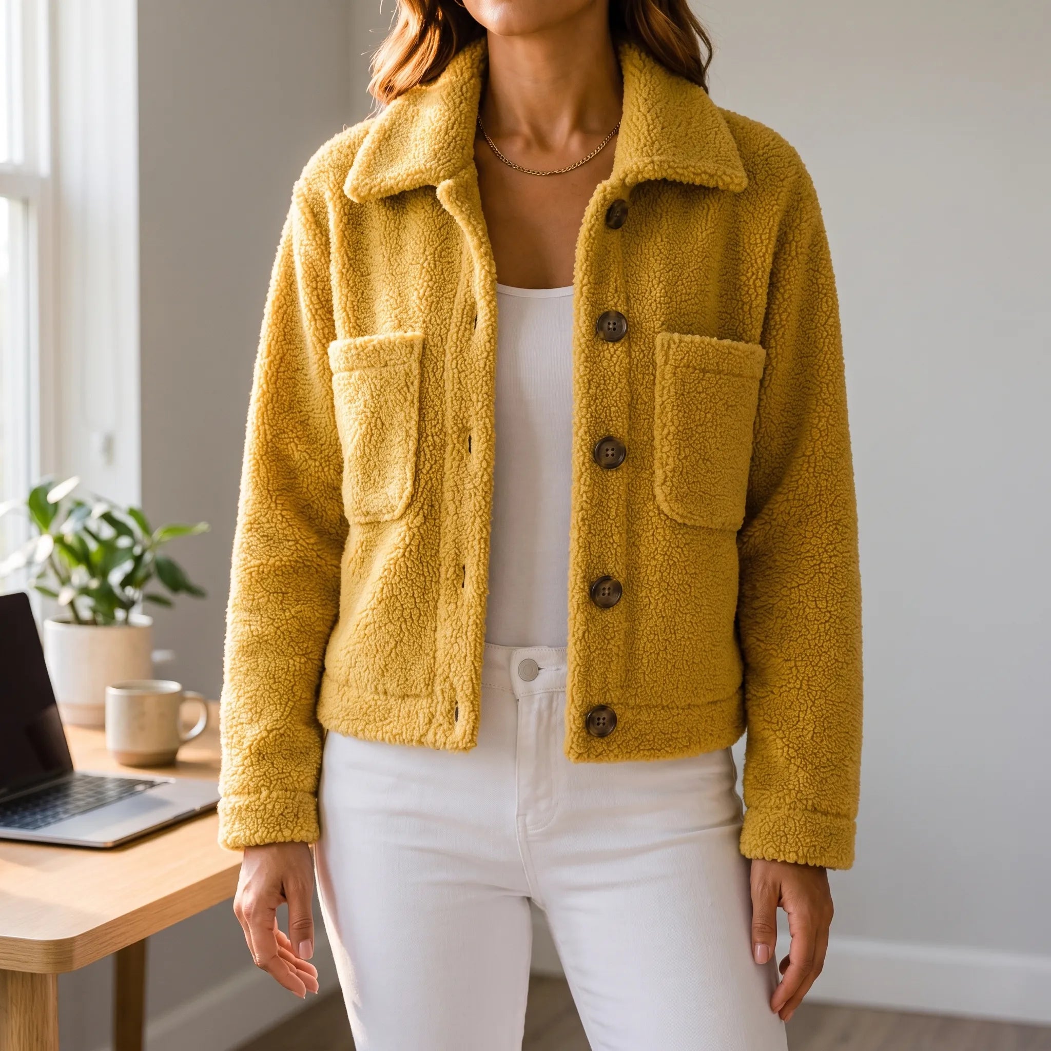 Textura  - Textured Button-Up Autumn Jacket Layering Over Outfits
