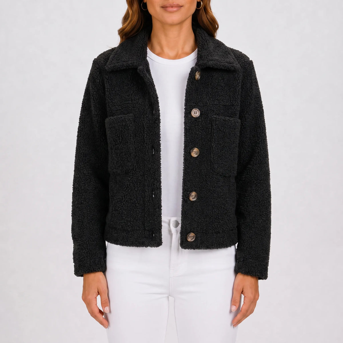 Textura  - Textured Button-Up Autumn Jacket Layering Over Outfits