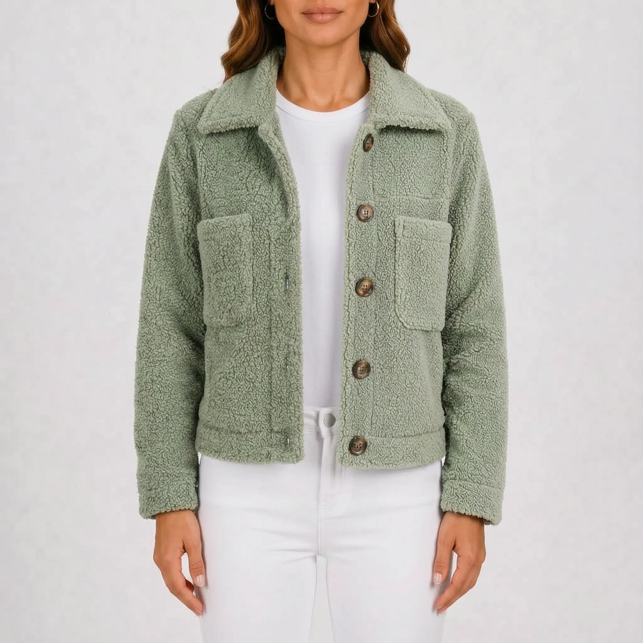 Textura  - Textured Button-Up Autumn Jacket Layering Over Outfits