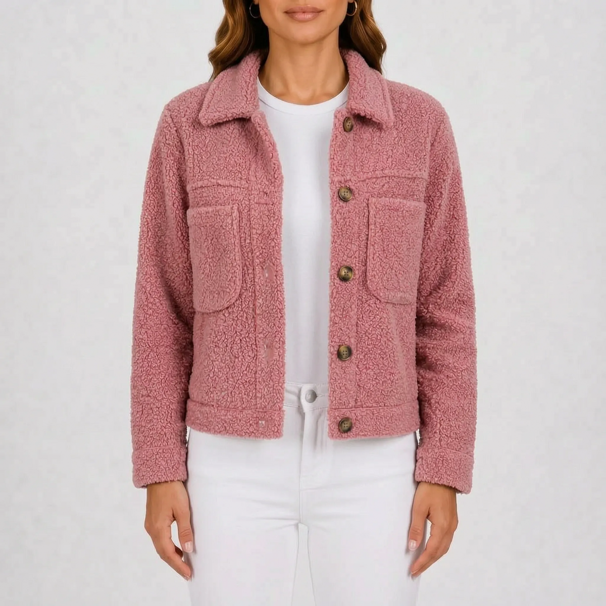 Textura  - Textured Button-Up Autumn Jacket Layering Over Outfits