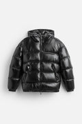 Unisex hooded quilted puffer jacket with zip front