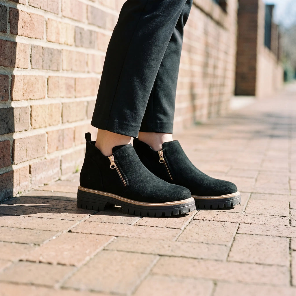 Women's chunky plain ankle boots with side zips and treaded soles