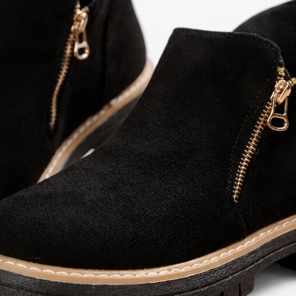 Women's chunky plain ankle boots with side zips and treaded soles