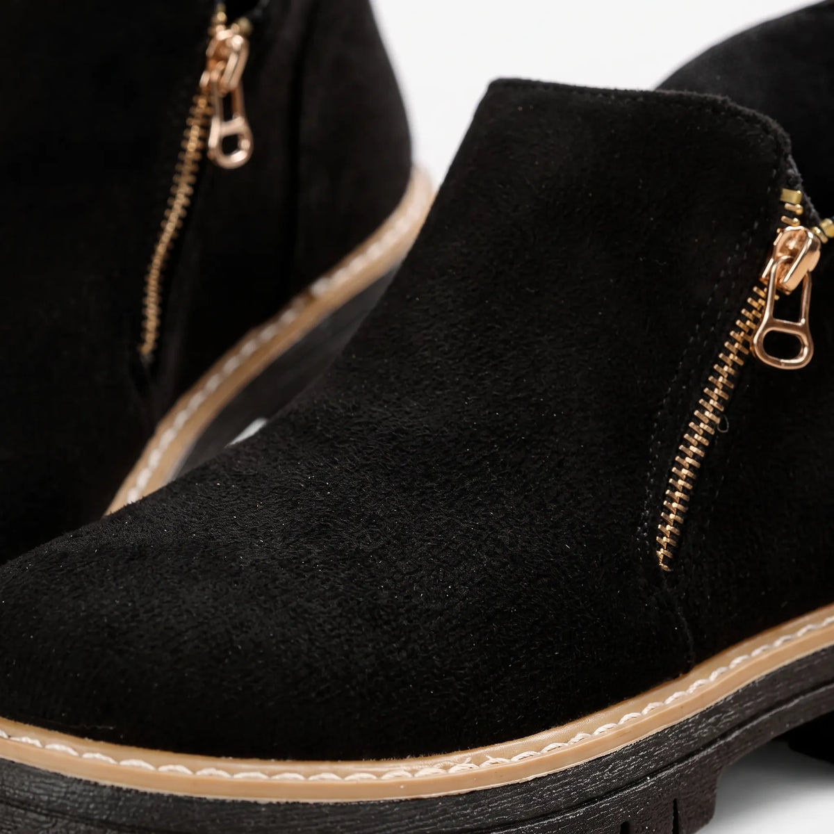 Women's chunky plain ankle boots with side zips and treaded soles