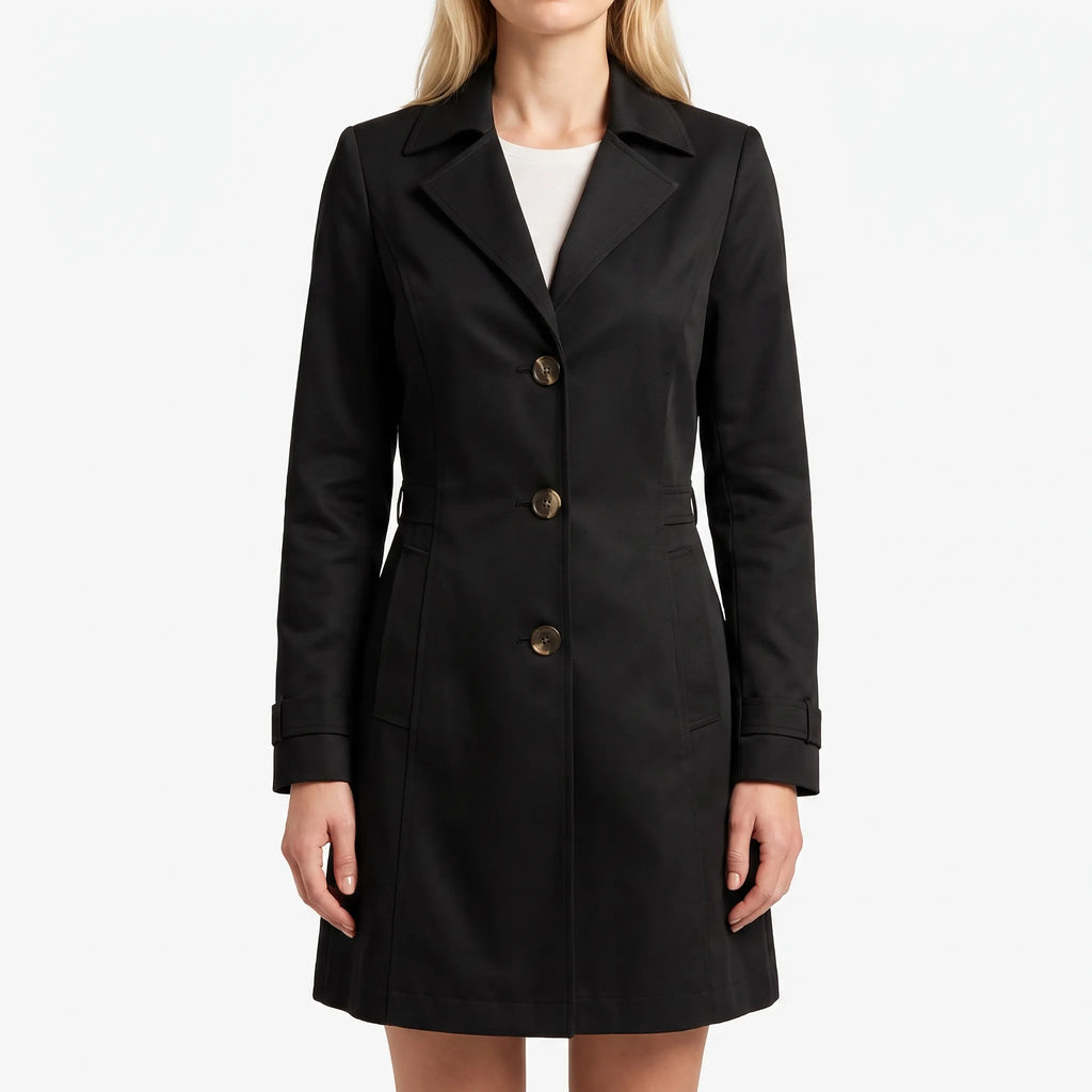 Trenchina  - Structured Button-Front Trench Coat Office Commuting