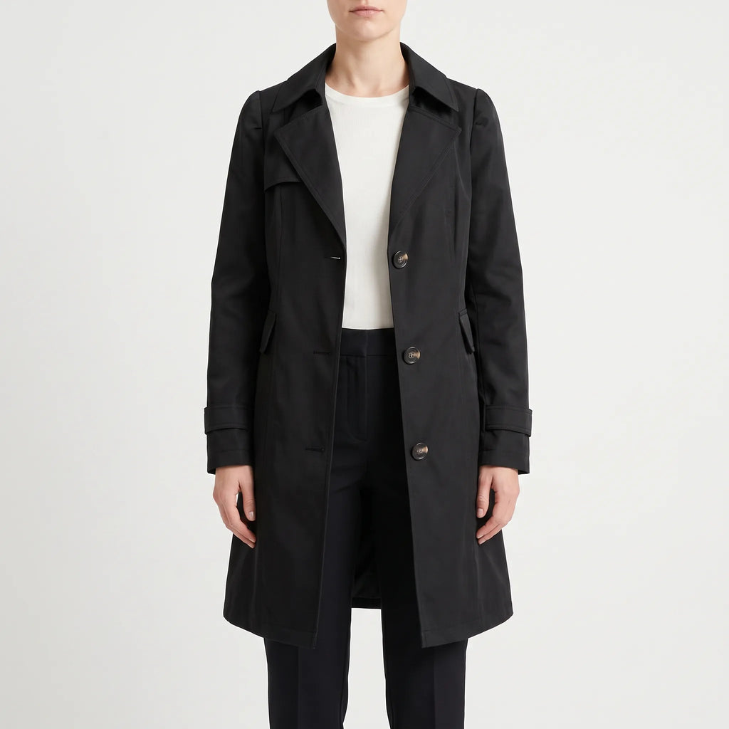 Trenchina  - Structured Button-Front Trench Coat Office Commuting