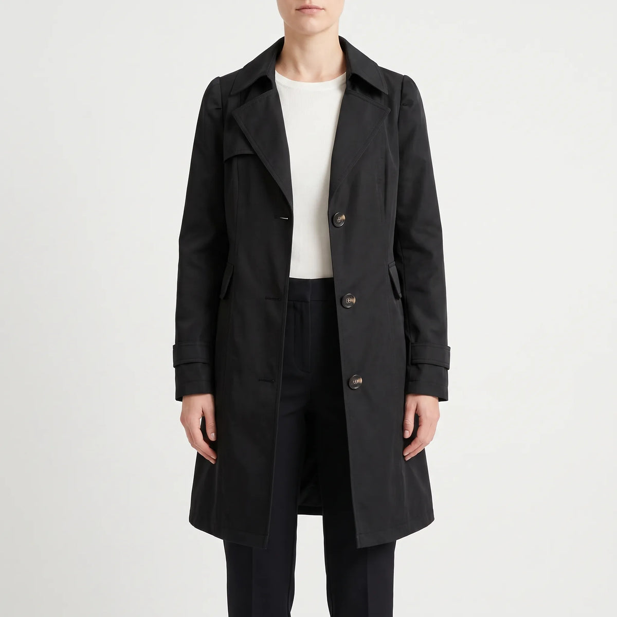 Trenchina  - Structured Button-Front Trench Coat Office Commuting