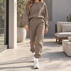 Women's cropped crew-neck sweatshirt and high-waisted jogger tracksuit set