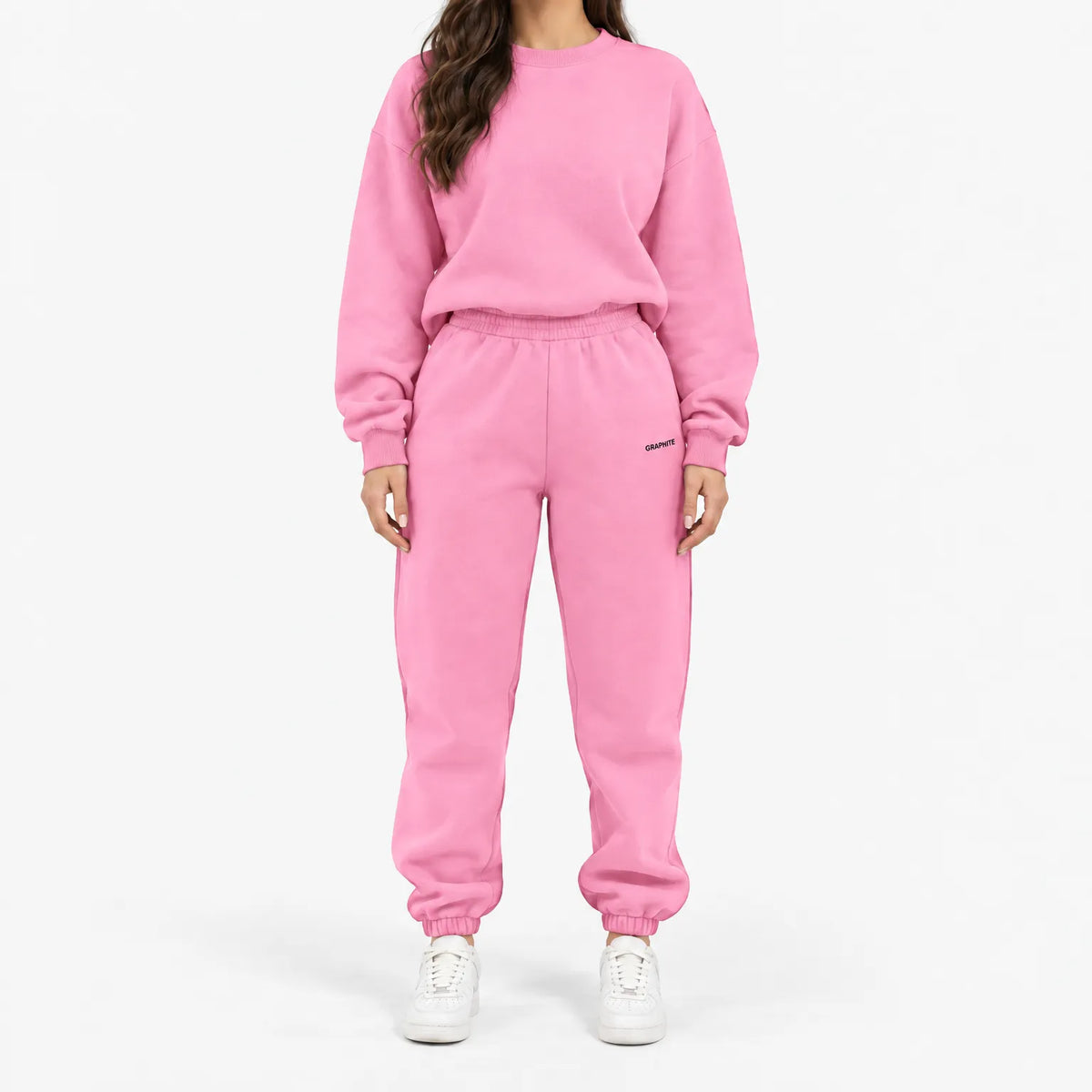 Women's cropped crew-neck sweatshirt and high-waisted jogger tracksuit set