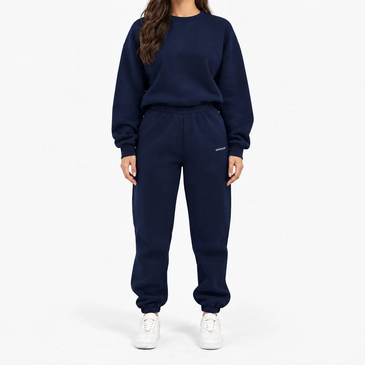 Women's cropped crew-neck sweatshirt and high-waisted jogger tracksuit set