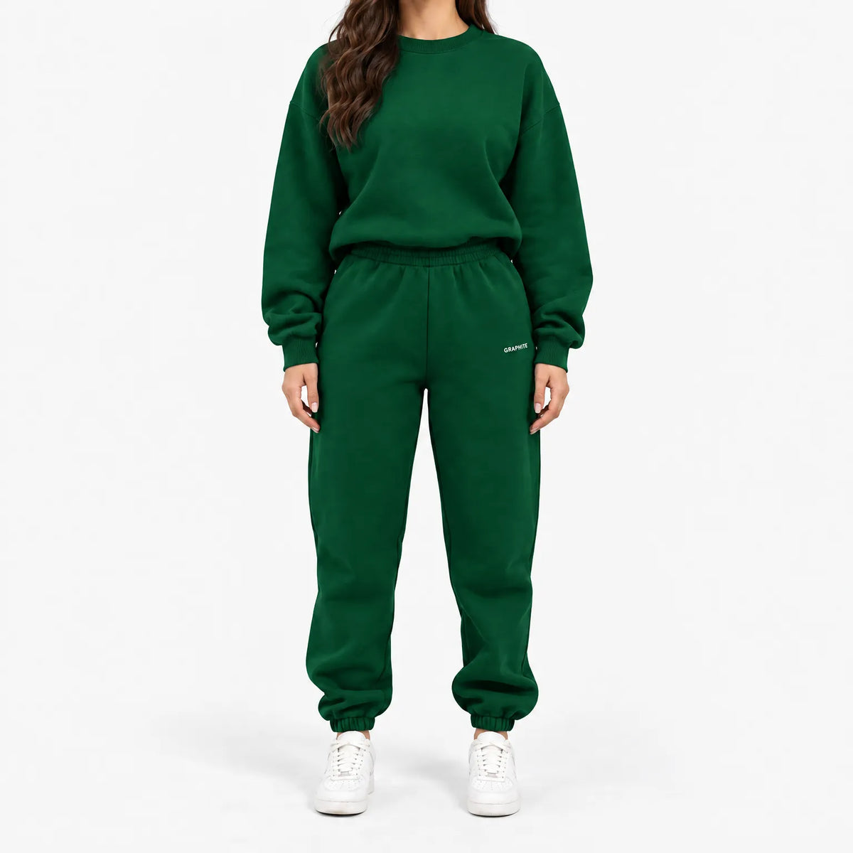 Women's cropped crew-neck sweatshirt and high-waisted jogger tracksuit set