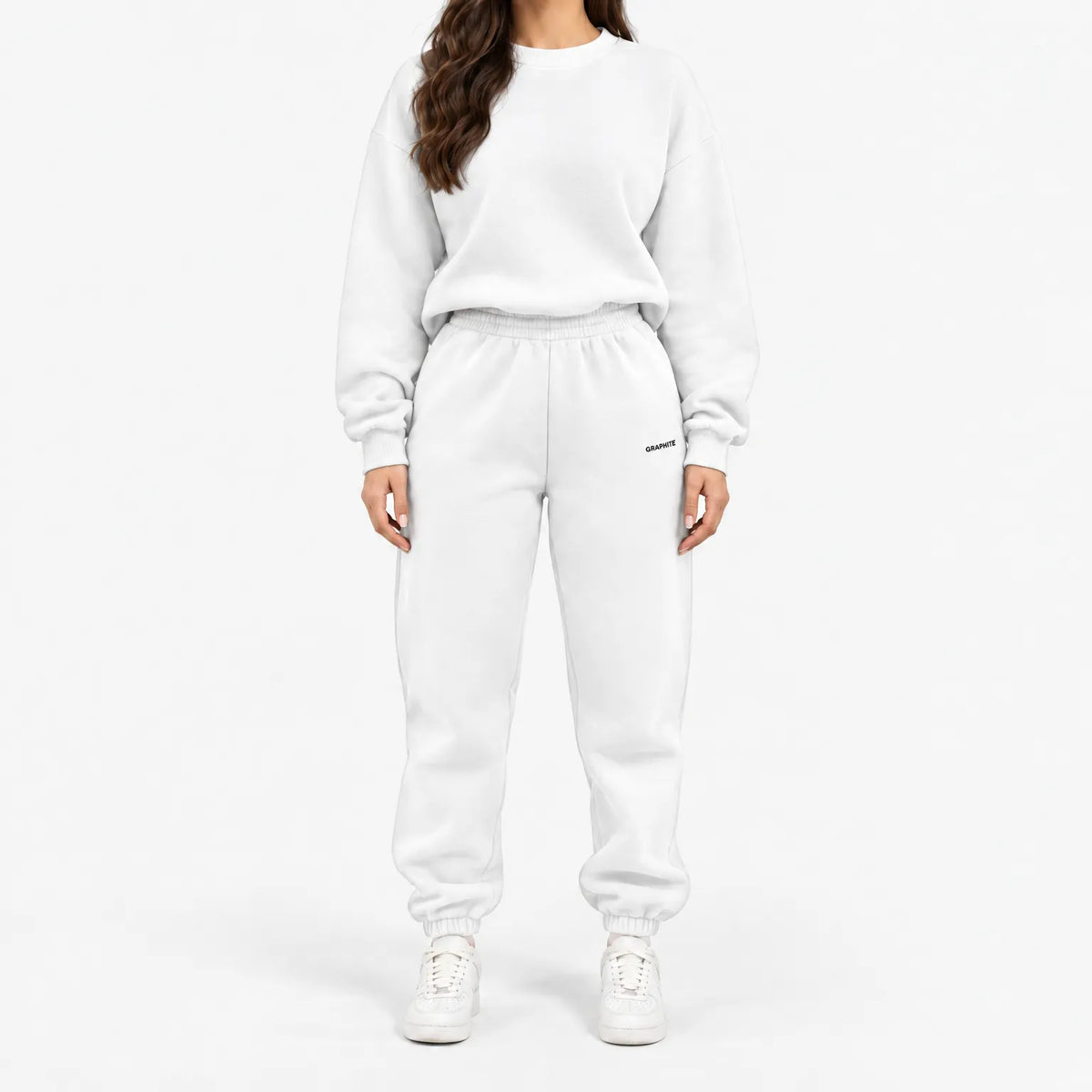 Women's cropped crew-neck sweatshirt and high-waisted jogger tracksuit set