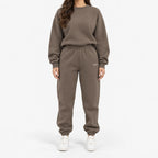 Women's cropped crew-neck sweatshirt and high-waisted jogger tracksuit set