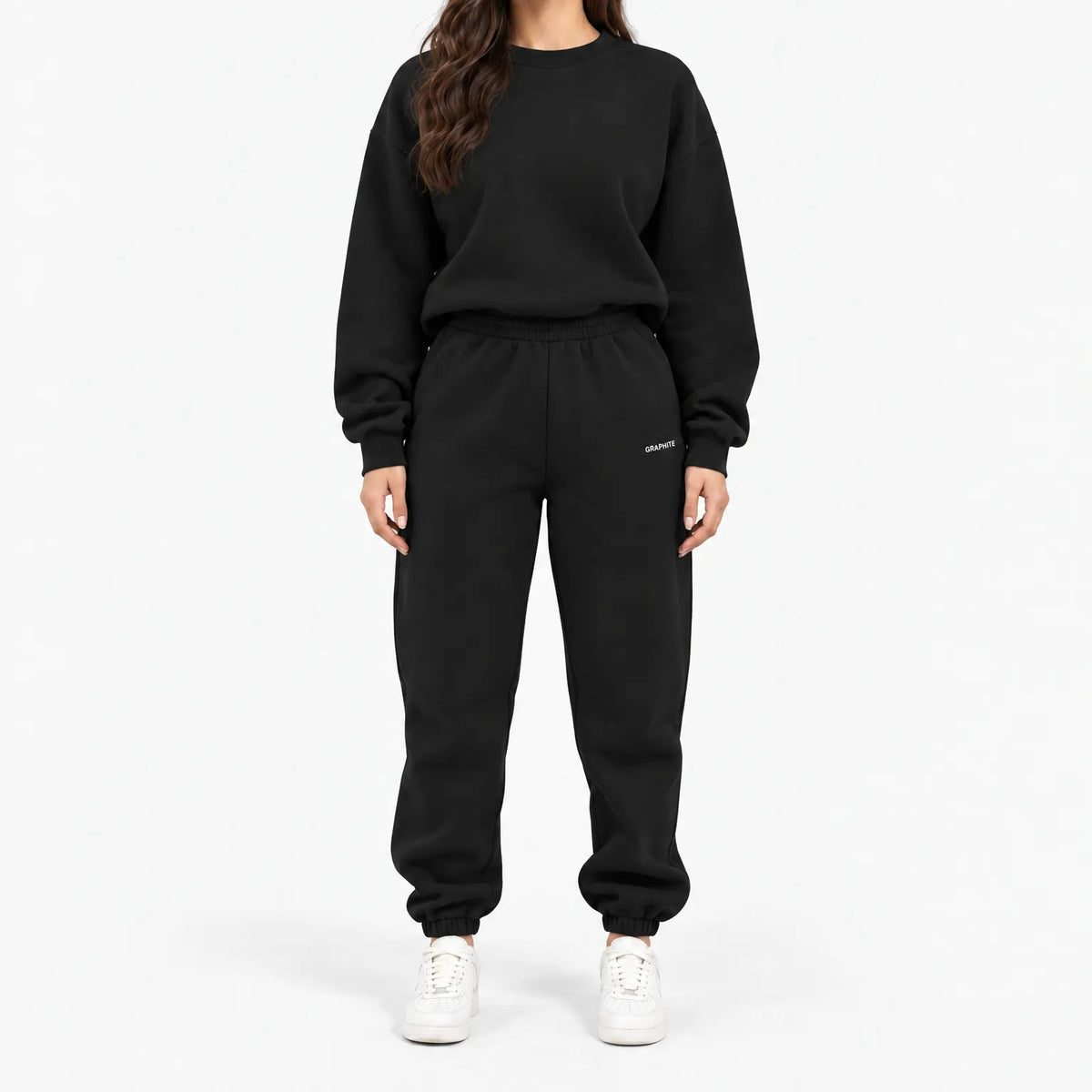 Women's cropped crew-neck sweatshirt and high-waisted jogger tracksuit set