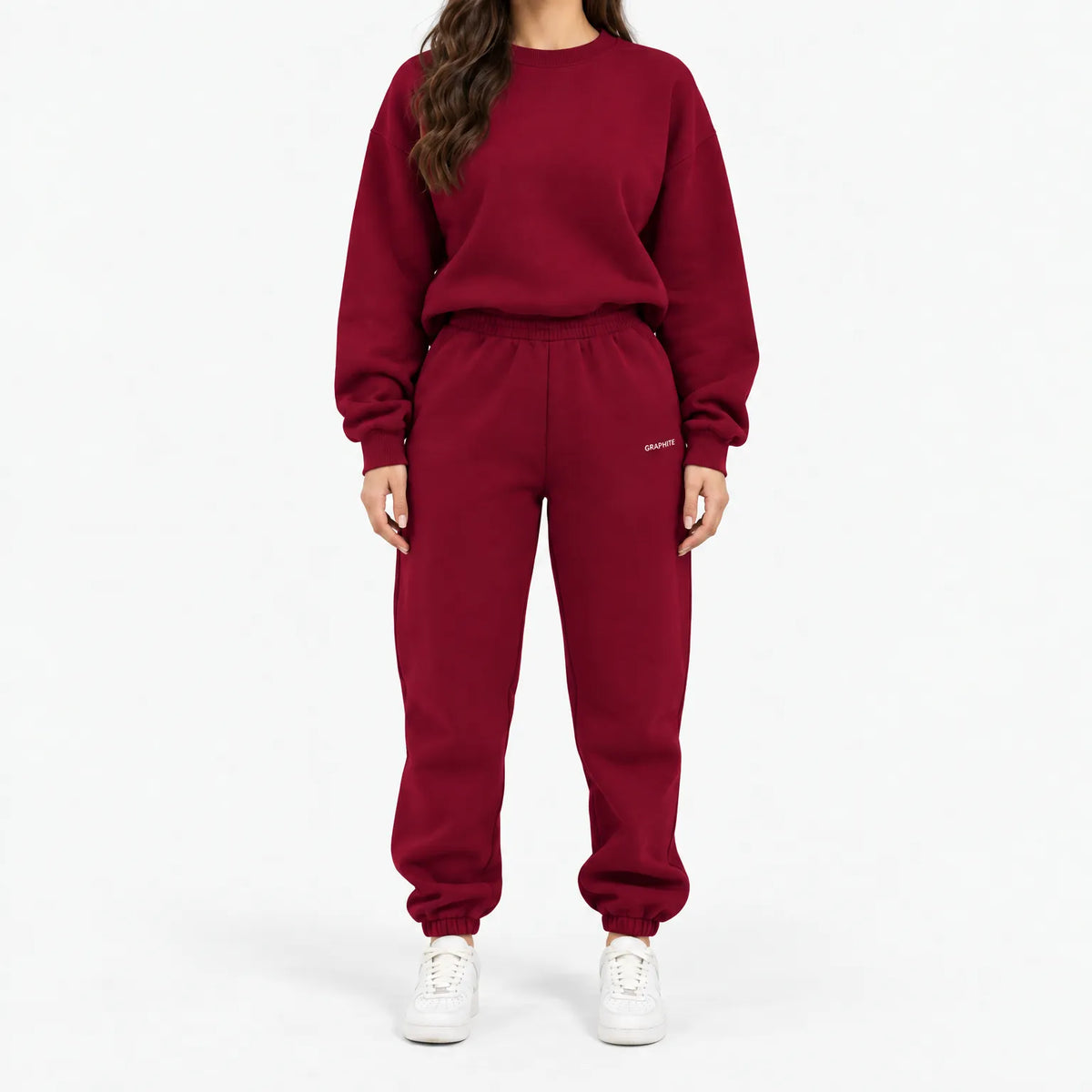 Women's cropped crew-neck sweatshirt and high-waisted jogger tracksuit set