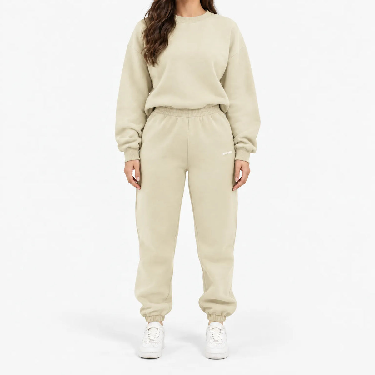Women's cropped crew-neck sweatshirt and high-waisted jogger tracksuit set