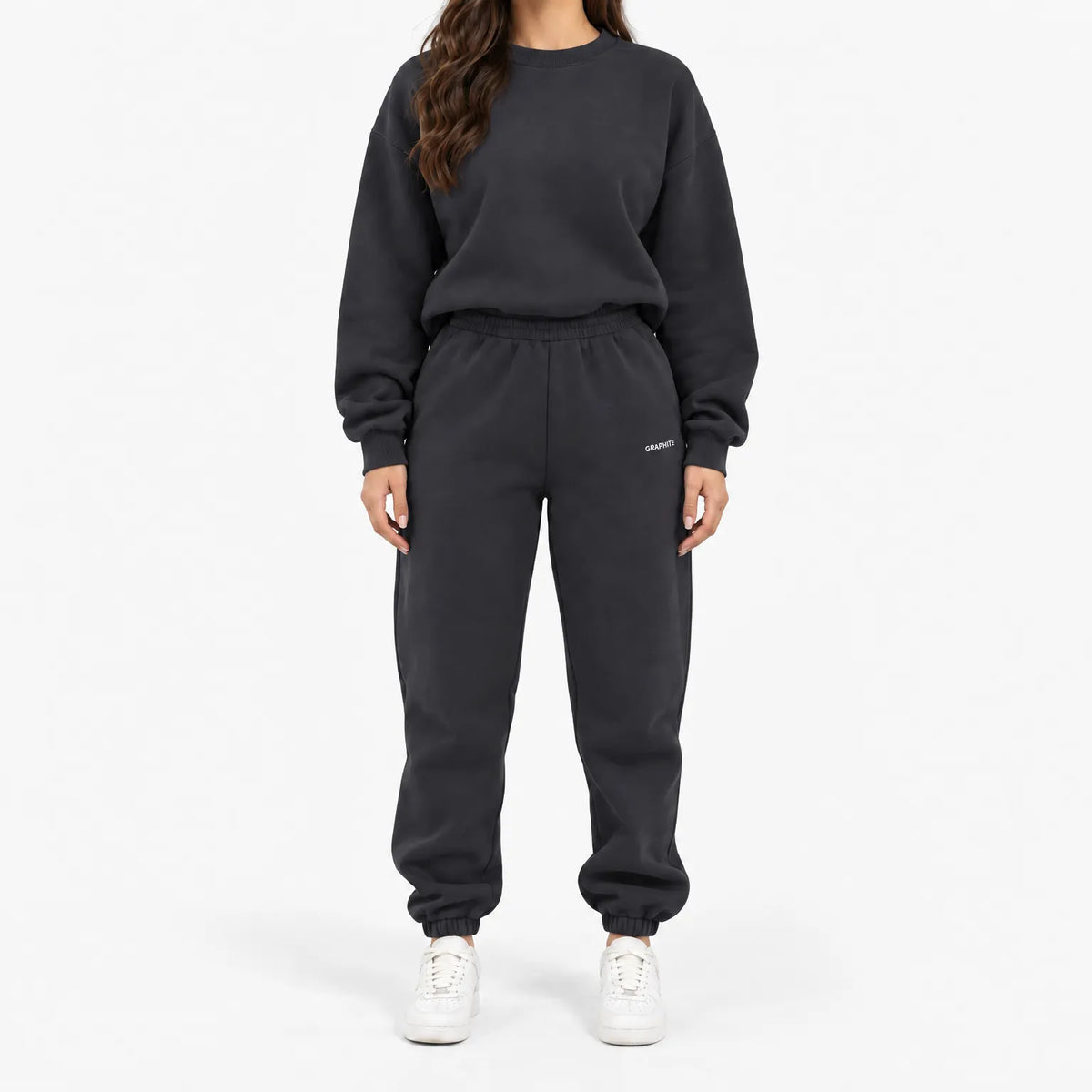 Women's cropped crew-neck sweatshirt and high-waisted jogger tracksuit set