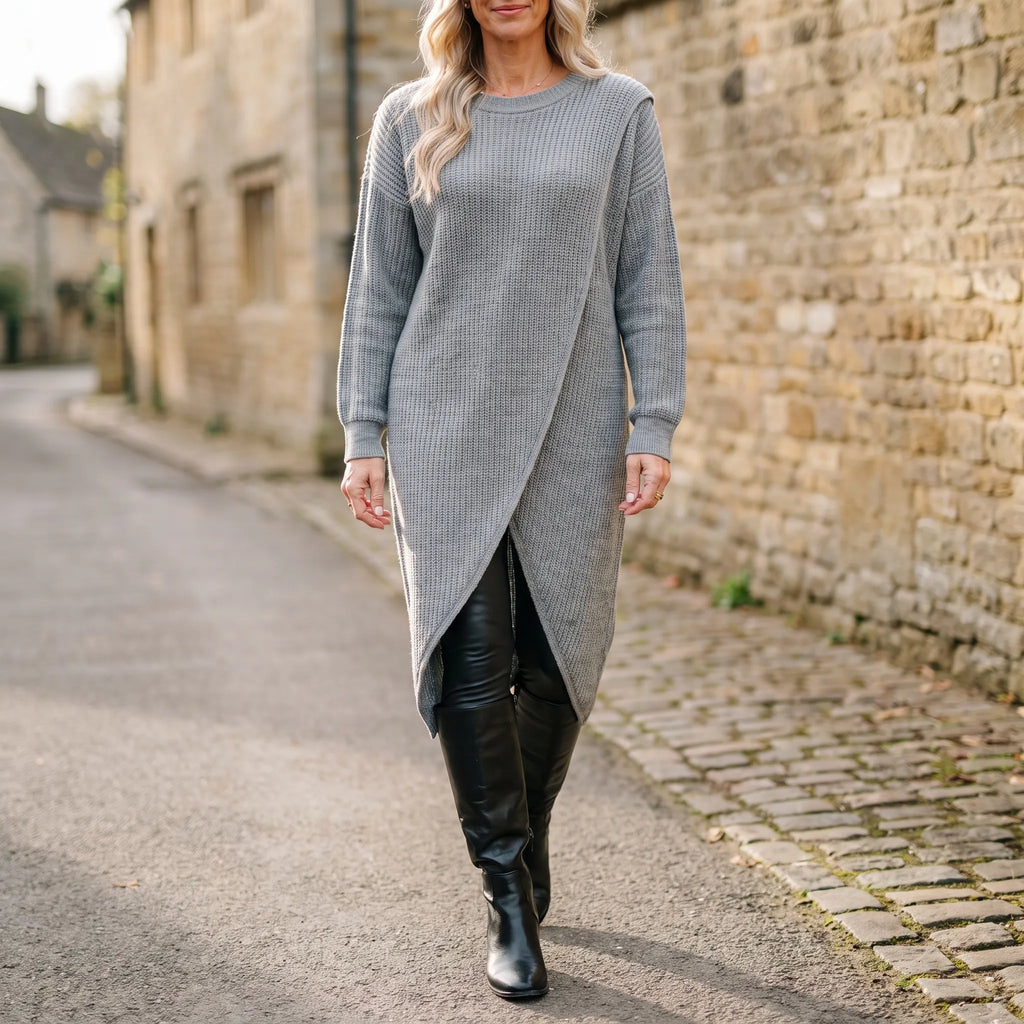 Tuliva  - Longline Ribbed Jumper Dress Layering Over Leggings