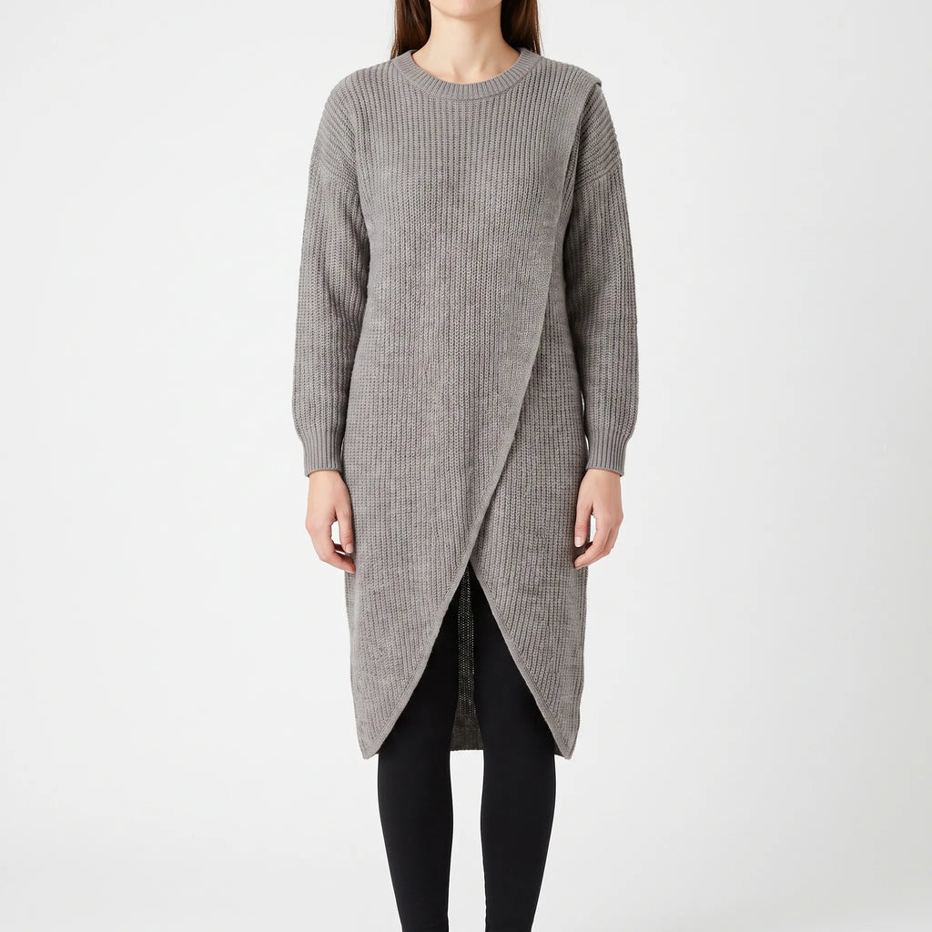 Tuliva  - Longline Ribbed Jumper Dress Layering Over Leggings