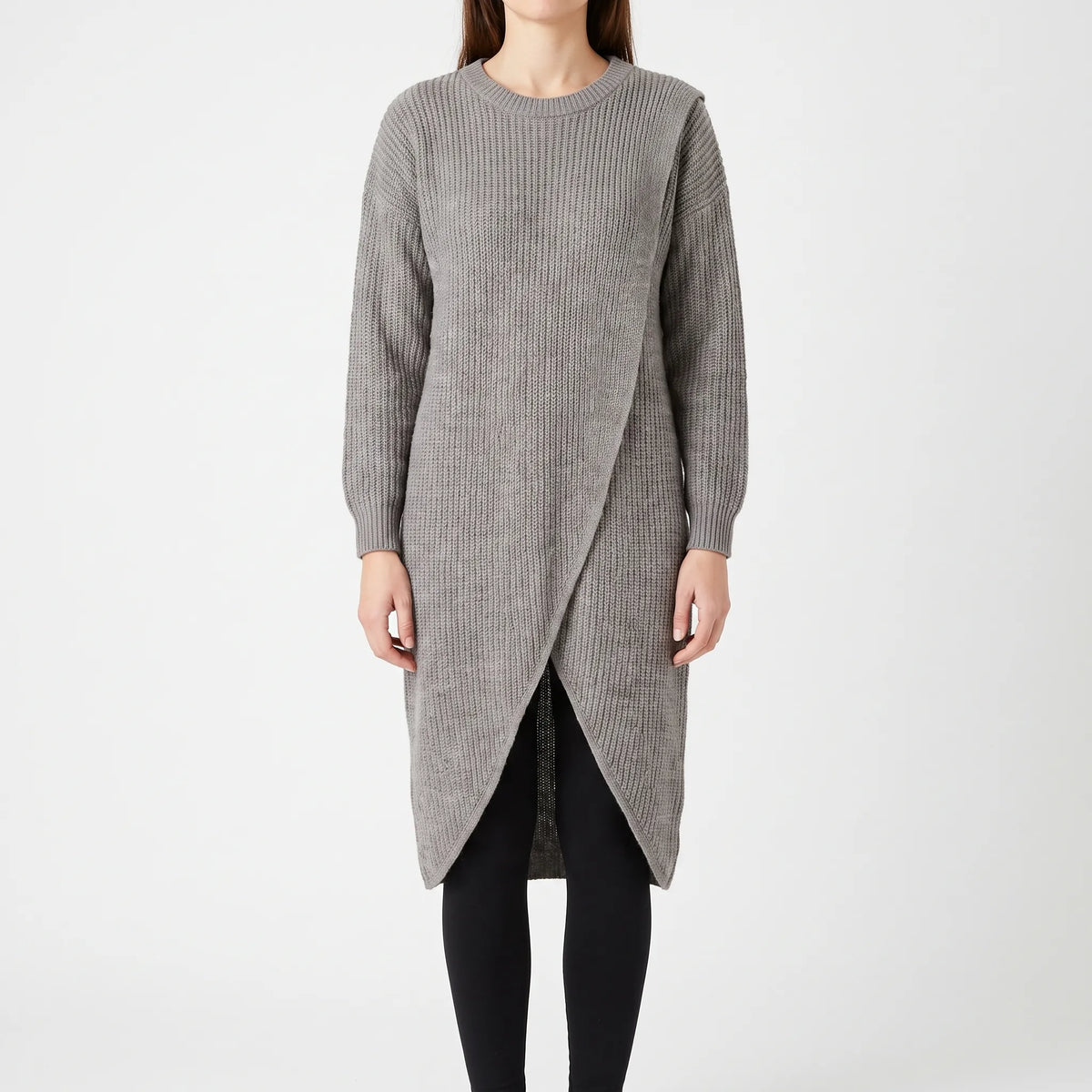 Tuliva  - Longline Ribbed Jumper Dress Layering Over Leggings