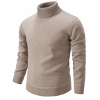 Men's plain turtleneck sweater with long sleeves and ribbed trims