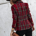 Women's long-sleeved checked blazer with button front
