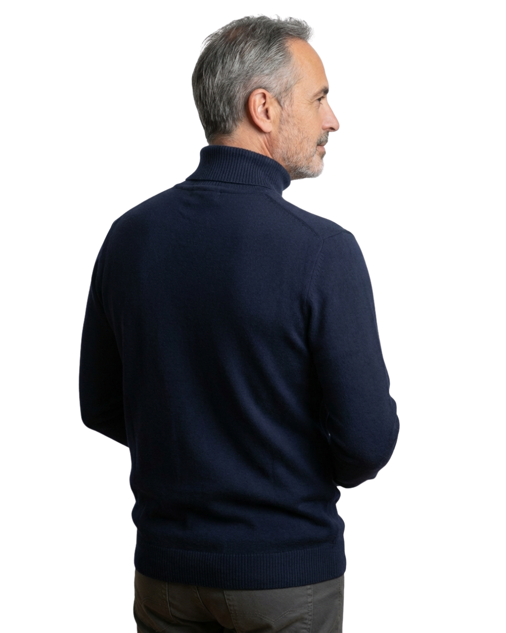 Men's plain ribbed turtleneck jumper folded on a surface