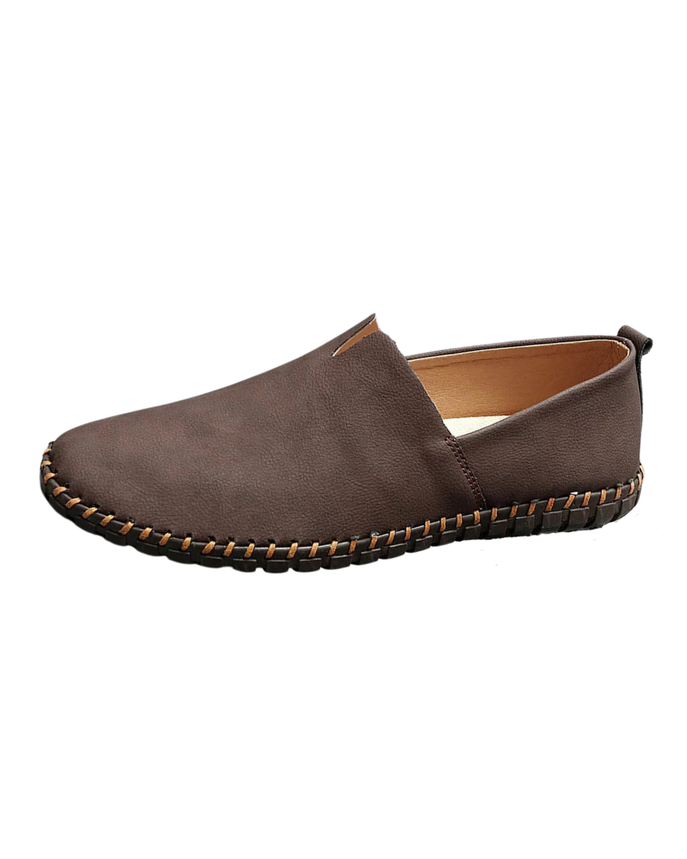 Unisex slip-on loafers with rounded toes and woven sole trim