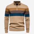 Men's striped quarter-zip sweater with mock neck and long sleeves