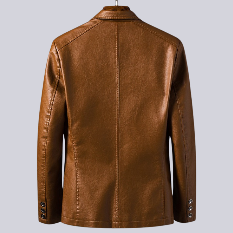 Men's button front jacket with notched lapels and patch pockets