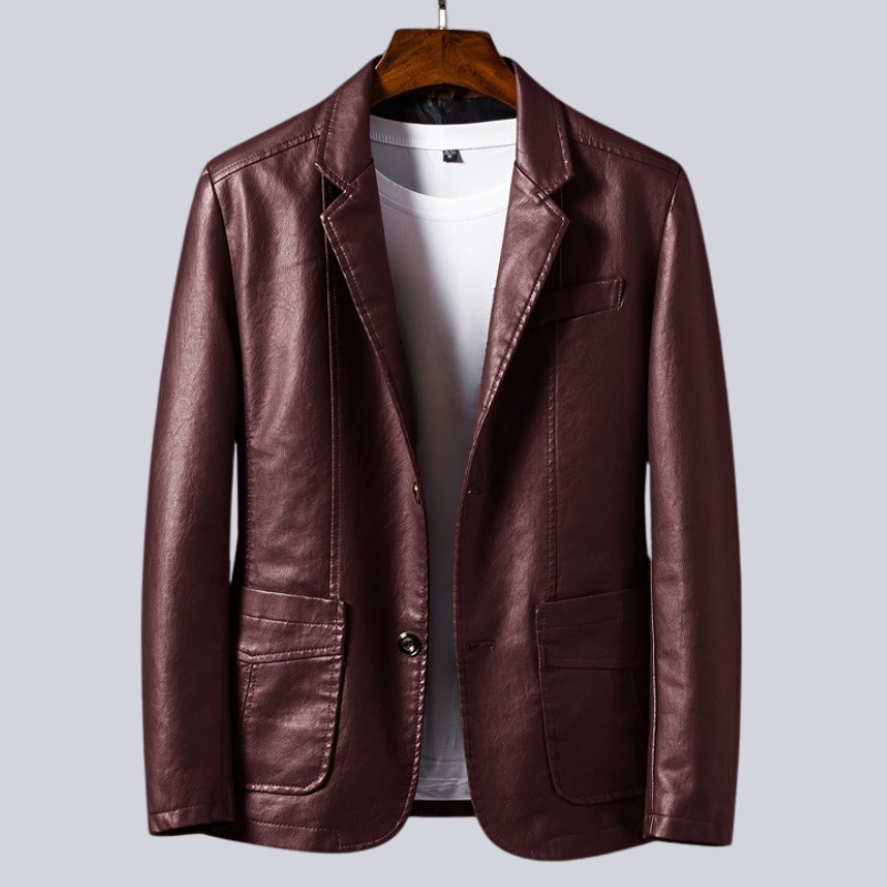 Men's button front jacket with notched lapels and patch pockets
