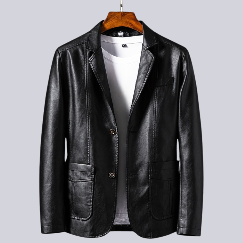Men's button front jacket with notched lapels and patch pockets